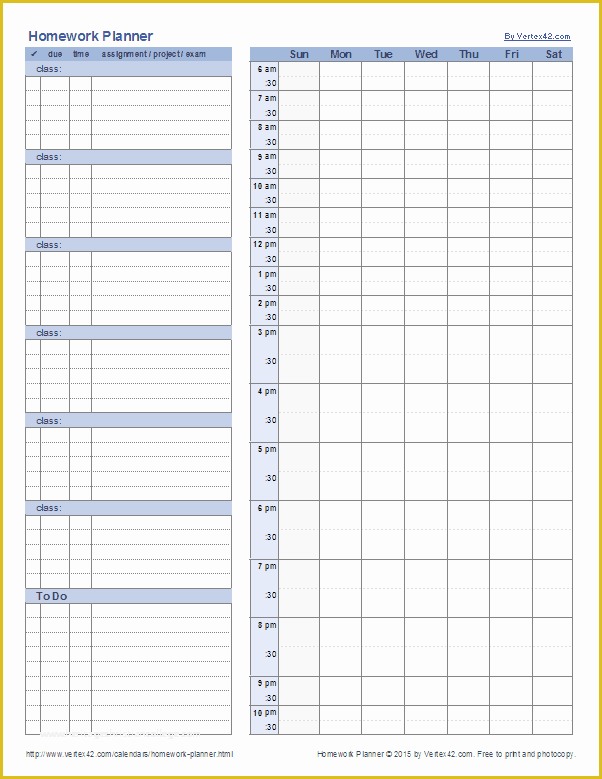 Student Planner Template Free Printable Of Homework Planner Template ...