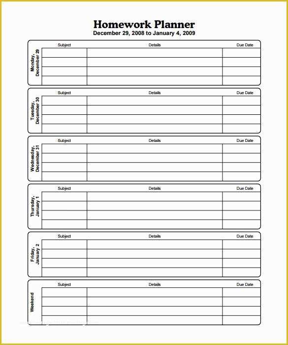 Student Planner Template Free Printable Of Homework Schedule Template – 8 Free Word Excel Pdf
