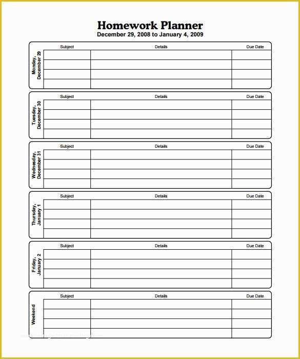 Student Planner Template Free Printable Of Homework Schedule Template – 8 Free Word Excel Pdf