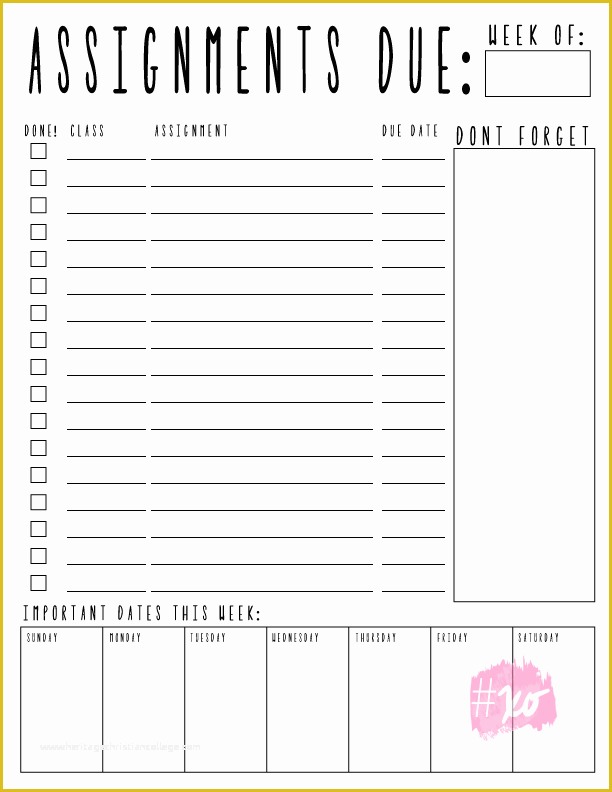 Student Planner Template Free Printable Of Jun 13 Weekly assignments Printable