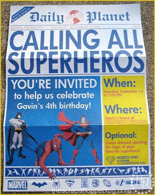 Superhero Birthday Invitations Templates Free Of Superhero Newspaper Birthday Invitation the Scrap Shoppe
