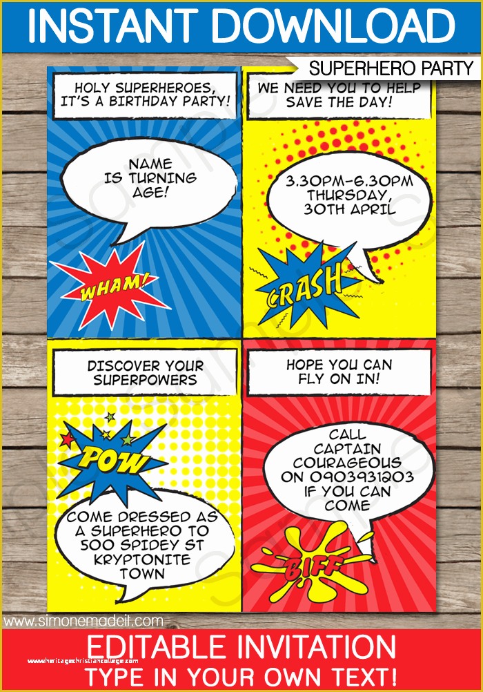 Superhero Birthday Invitations Templates Free Of Superhero Party Invitations