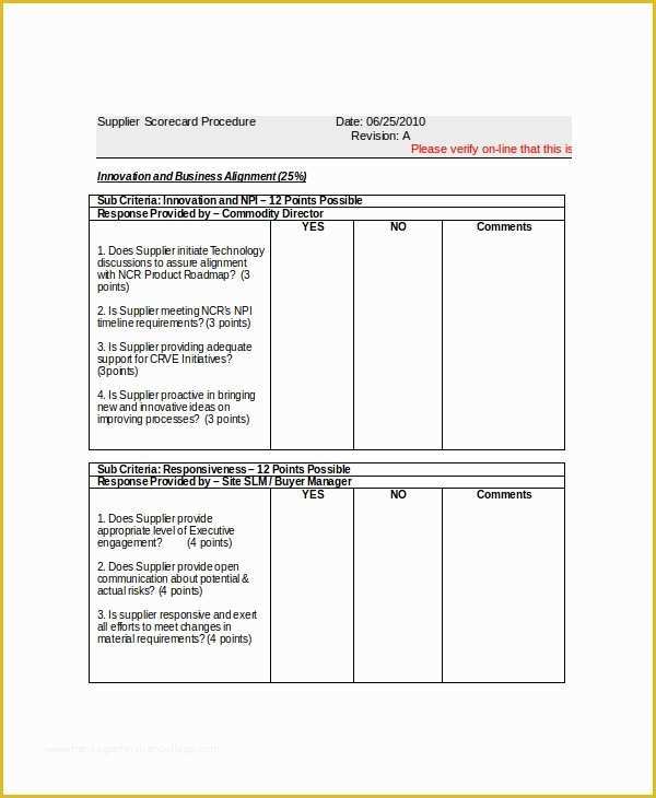 Supplier Scorecard Template Excel Free Of 11 Supplier Scorecard Templates – Free Sample Example