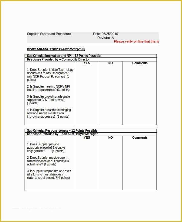Supplier Scorecard Template Excel Free Of Suppliers Scorecard Template – 8 Free Word Excel Pdf