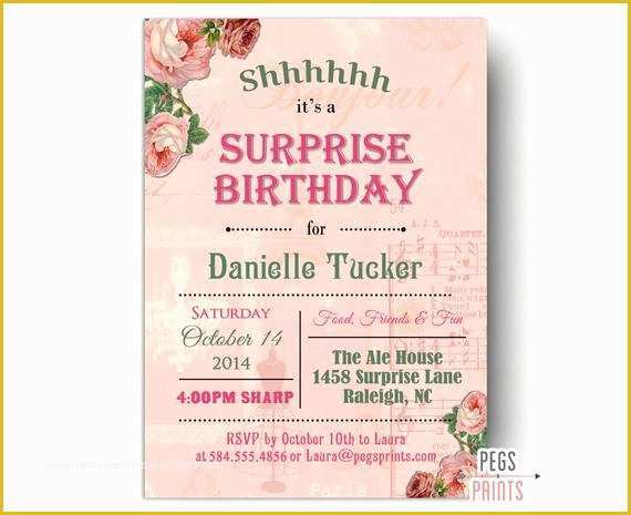 Surprise Invitation Templates Free Of Shabby Chic Surprise Party Invitation Printable Surprise