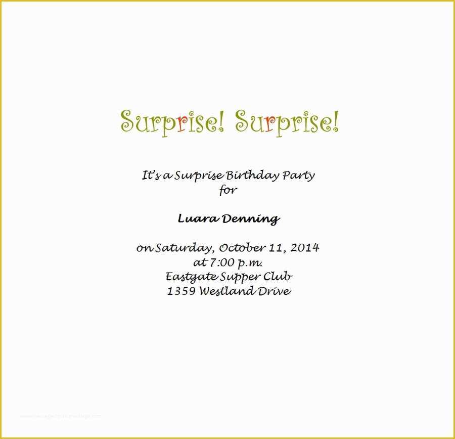 Surprise Invitation Templates Free Of Surprise Birthday Party Invitations 7 Wording
