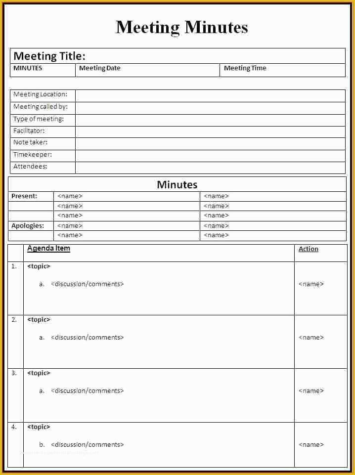 Team Meeting Minutes Template Free Of Free Meeting Minutes Template