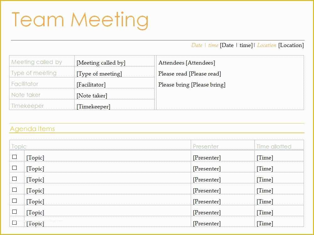 Team Meeting Minutes Template Free Of Team Meeting Agenda