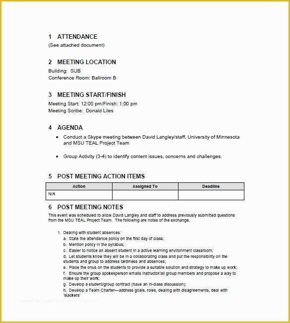 Team Meeting Minutes Template Free Of Team Meeting Minutes Templates 9 Free Sample Example