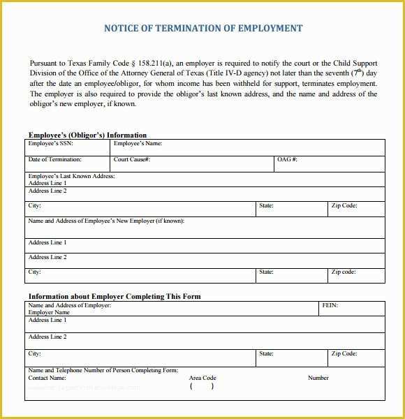 Termination form Template Free Of 7 Termination Notice Samples