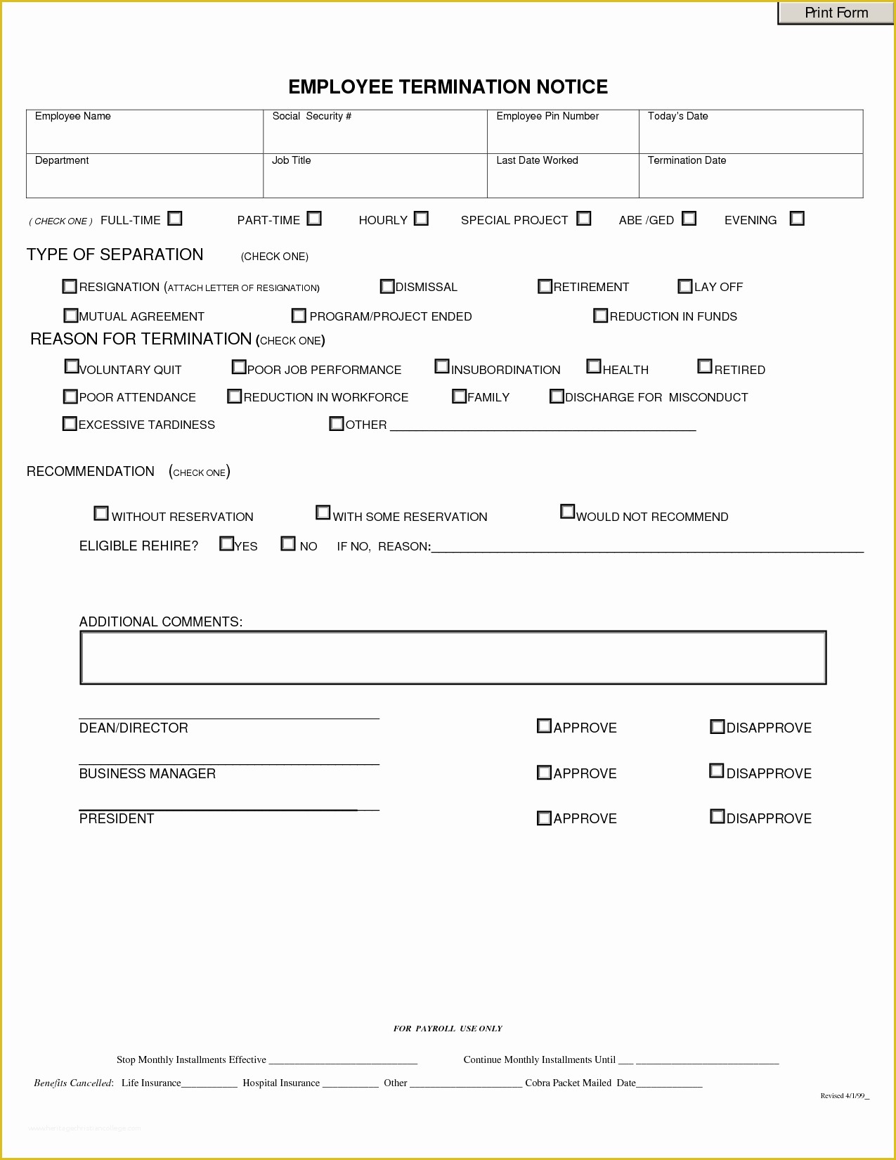 Termination form Template Free Of 9 Best Of Employee Separation Notice Template