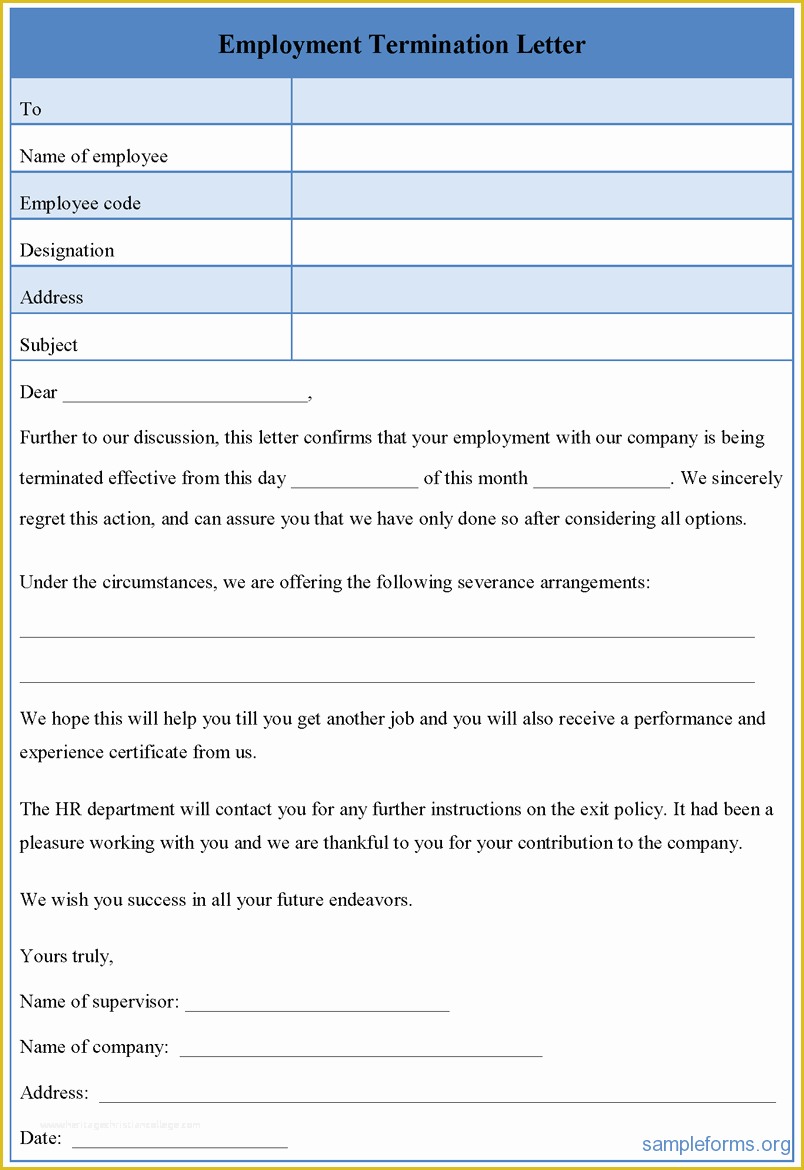 Termination form Template Free Of Employment Termination Letter form Sample forms