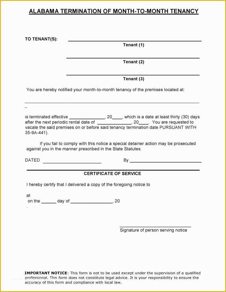Termination form Template Free Of Free Alabama Termination Of Month to Month Tenancy Notice