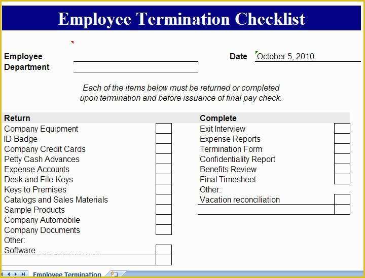 Termination form Template Free Of Inspirational Employee Termination Checklist Template with