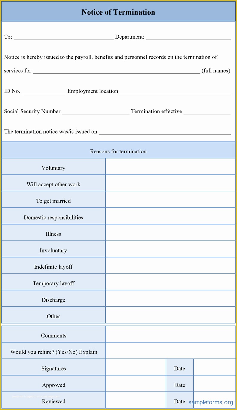 Termination form Template Free Of Notice Of Termination form Sample forms