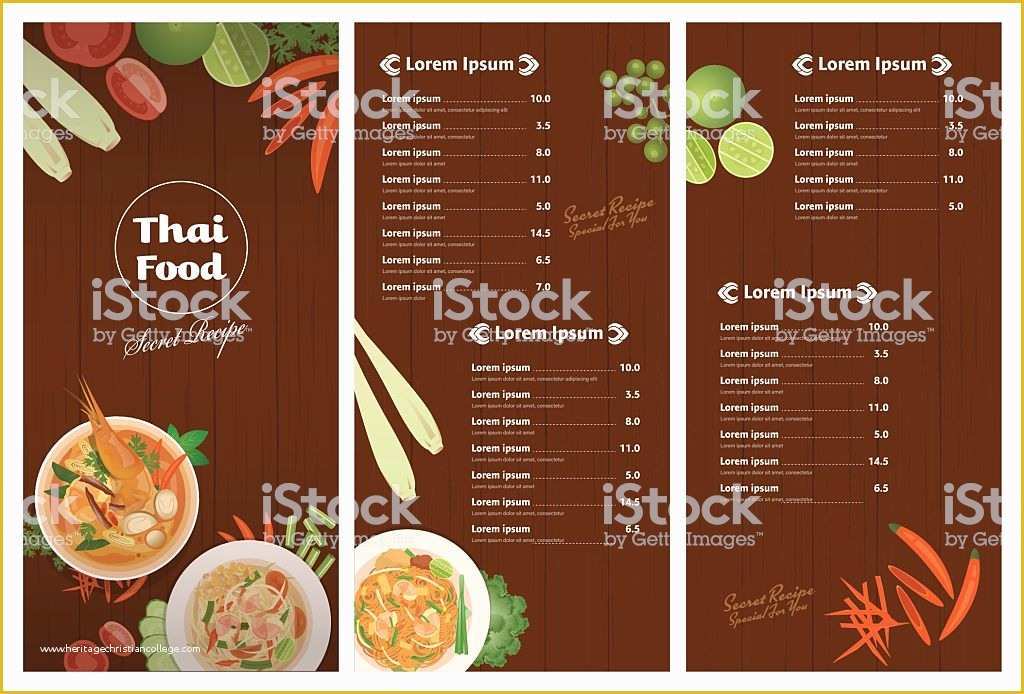 Thai Restaurant Menu Templates Free Of Vector Thai Foods Restaurant Menu Template Stock Vector