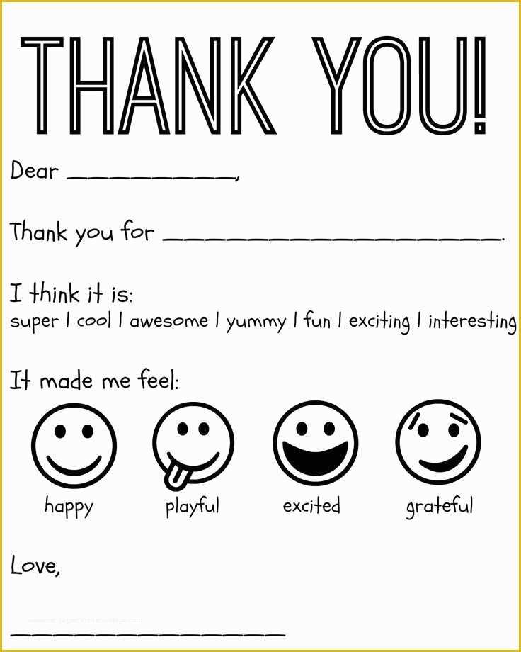Thank You Template Free Of Free Printable Kids Thank You Cards to Color