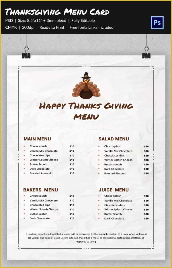 Thanksgiving Menu Template Free Of 23 Thanksgiving Menu Templates Free Sample Example