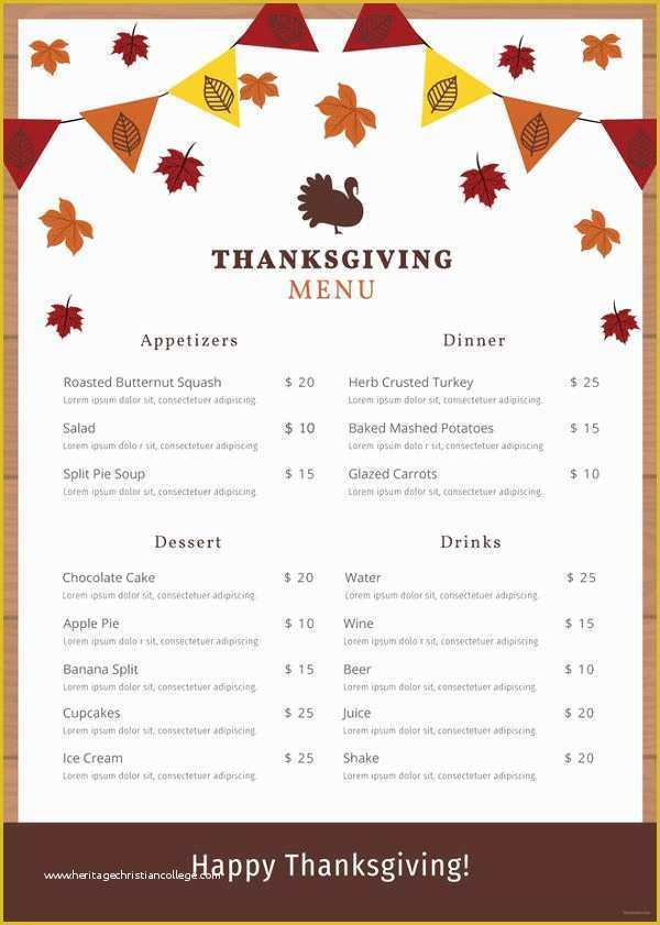 Thanksgiving Menu Template Free Of 23 Thanksgiving Menu Templates Free Sample Example