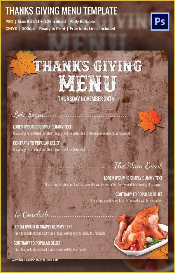 Thanksgiving Menu Template Free Of 23 Thanksgiving Menu Templates Free Sample Example