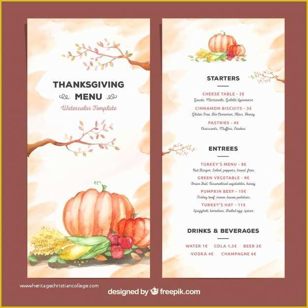 Thanksgiving Menu Template Free Of Beautiful Watercolor Thanksgiving Menu Template Vector