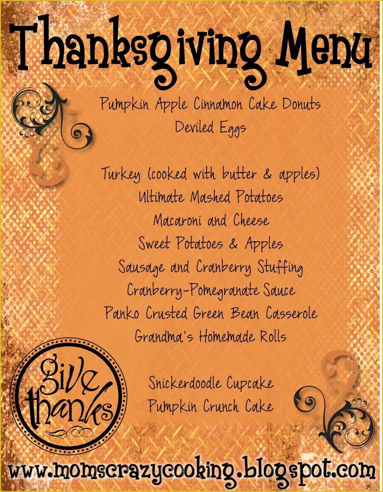 Thanksgiving Menu Template Free Of Moms Crazy Cooking Thanksgiving Turkey Treats & My