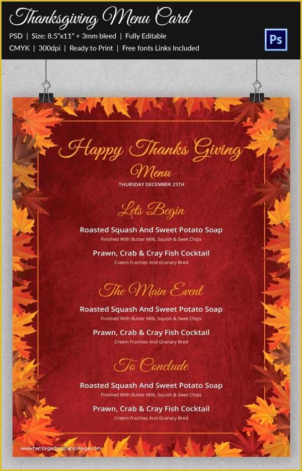 Thanksgiving Menu Template Free Of Thanksgiving Menu Template 27 Free Psd Eps format