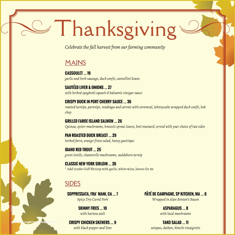 Thanksgiving Menu Template Free Of Thanksgiving Menu Template