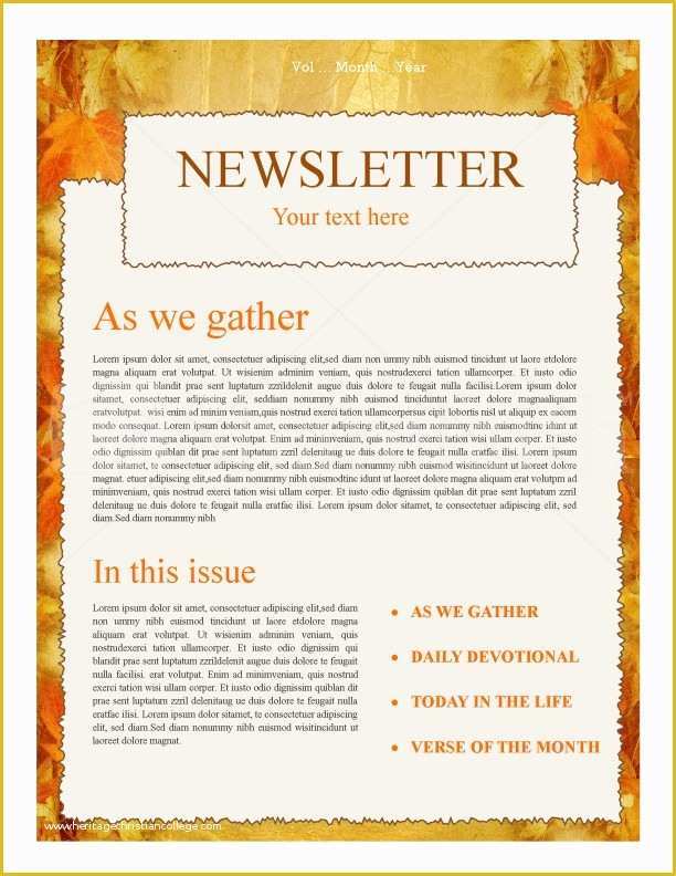 Thanksgiving Newsletter Template Free Of Autumn Church Newsletter Template
