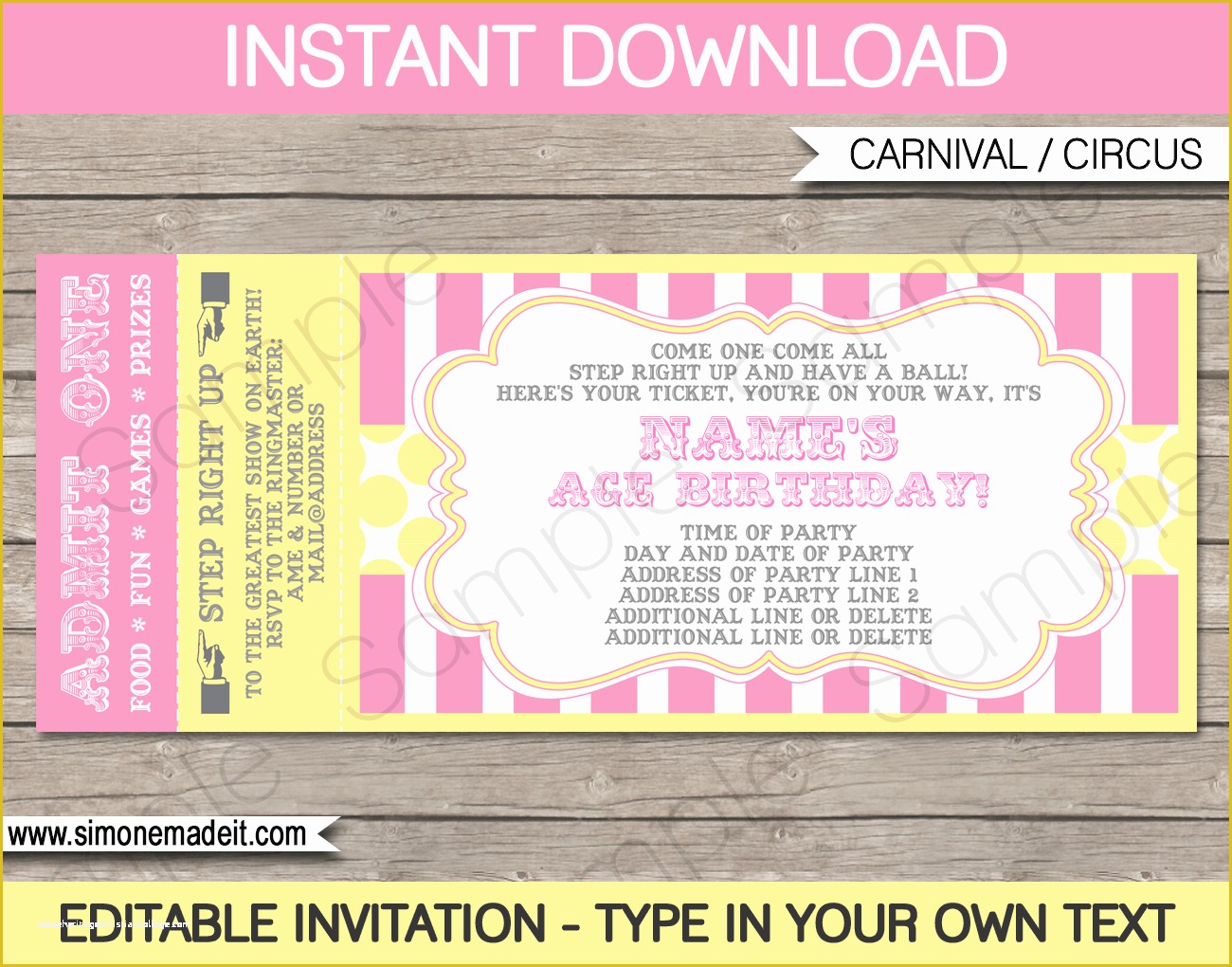 Ticket Invitation Template Free Of Carnival Birthday Ticket Invitation Template