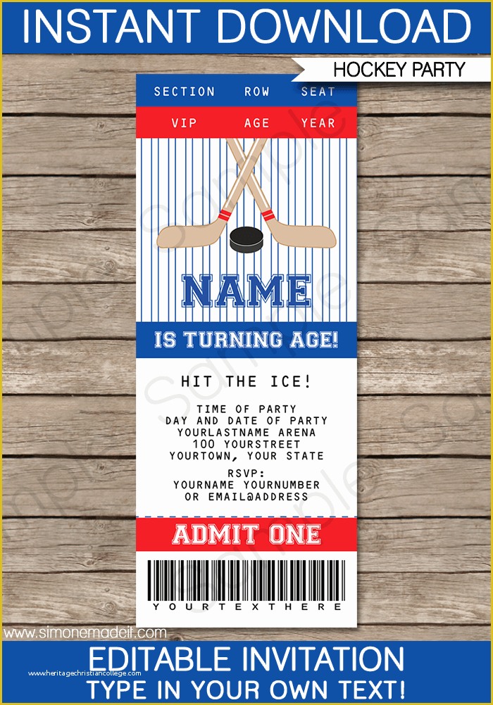 Ticket Invitation Template Free Of Hockey Ticket Invitations Template – Red & Blue In 2018