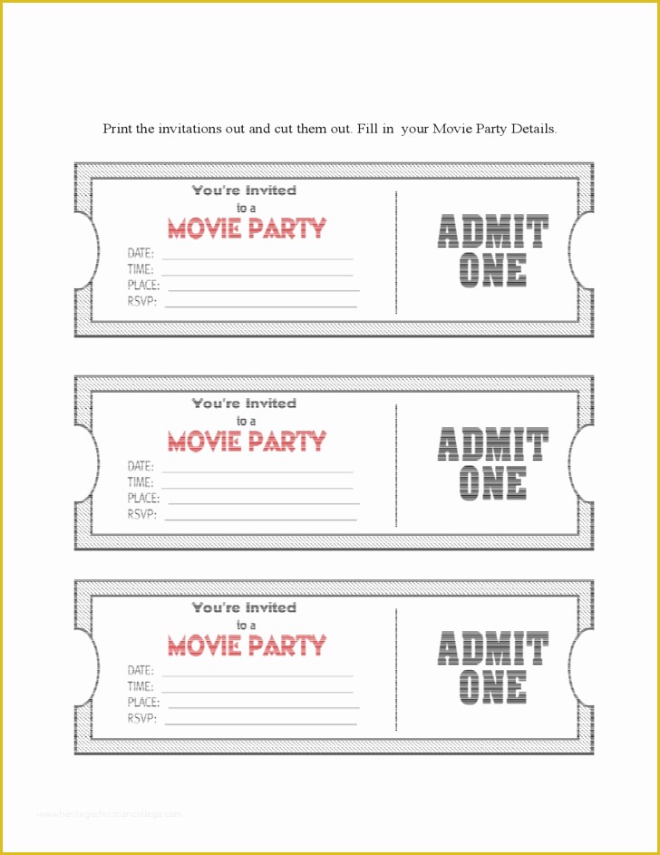 Ticket Invitation Template Free Of Movie Ticket Party Invitation Template Free Download