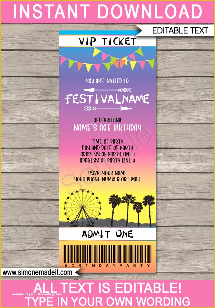 Ticket Invitation Template Free Of Printable Coachella Party Ticket Invitation Template