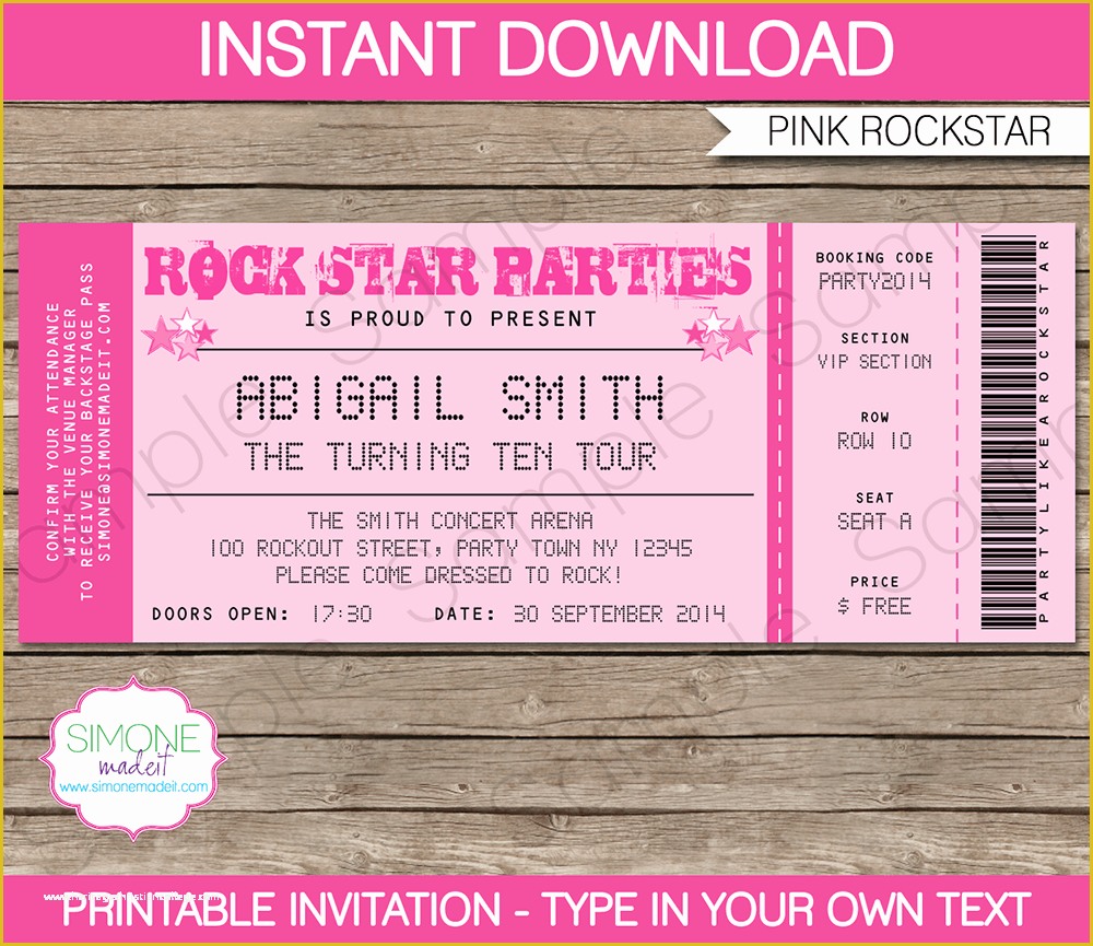 Ticket Invitation Template Free Of Rockstar Birthday Party Ticket Invitations Template