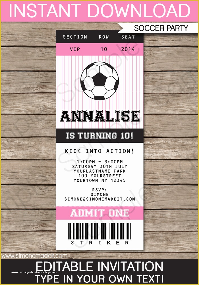 Ticket Invitation Template Free Of soccer Ticket Invitations Birthday Party