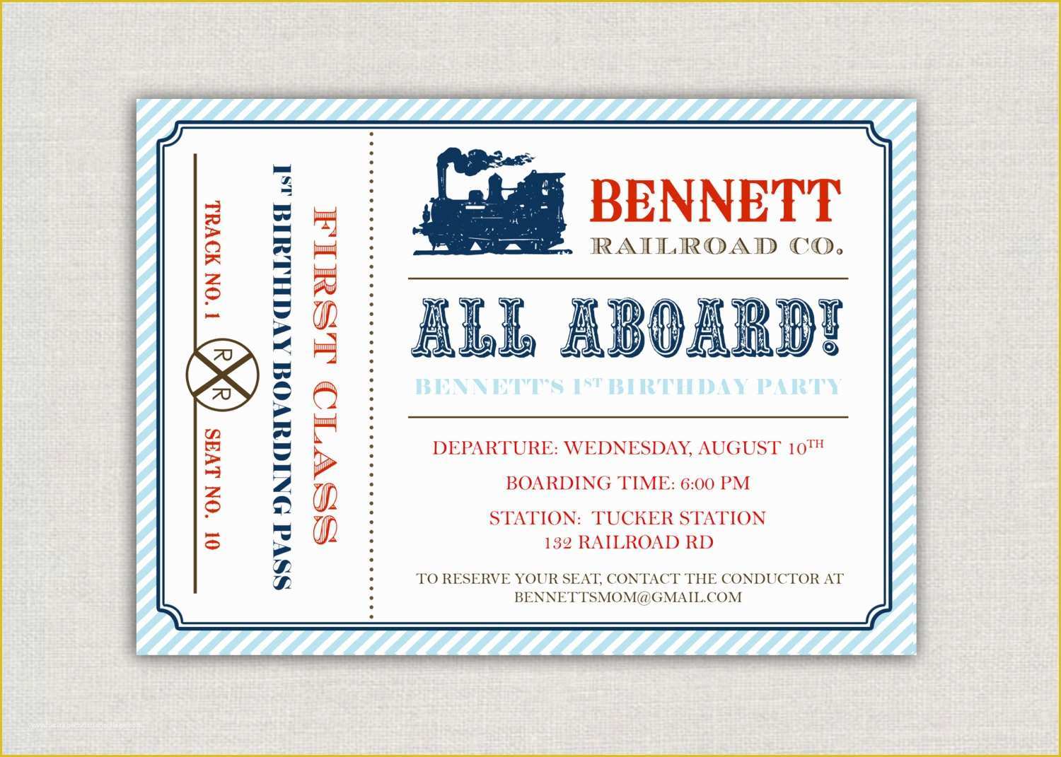 Ticket Invitation Template Free Of Vintage Train Ticket Birthday Party Invitation by