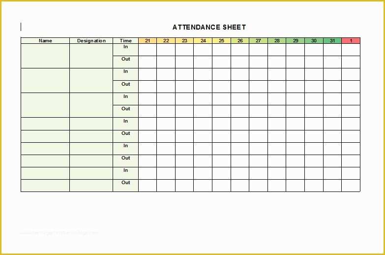 Time and attendance Templates Free Of 38 Free Printable attendance Sheet Templates