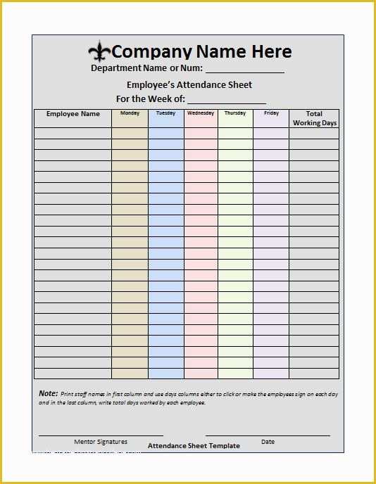 Time and attendance Templates Free Of attendance List Template