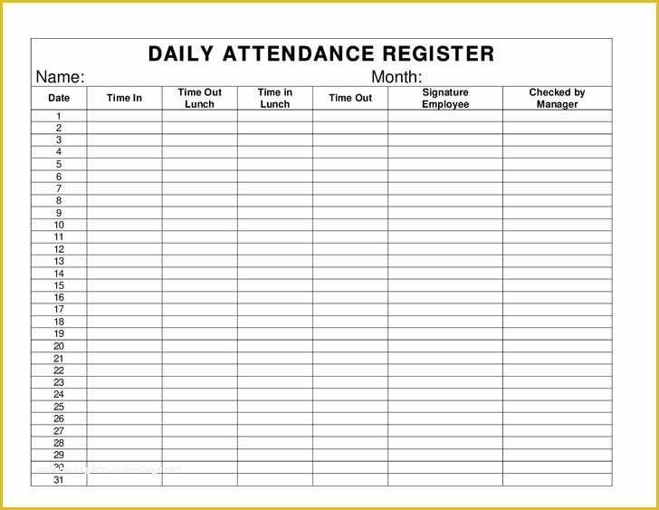 Time and attendance Templates Free Of Daily attendance Overtime Register