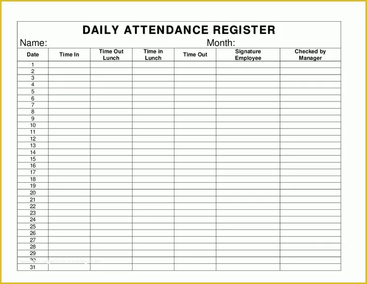 Time and attendance Templates Free Of Daily attendance Overtime Register