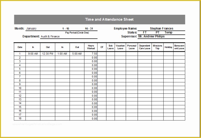 Time and attendance Templates Free Of Perfect Time and attendance Sheet Template for Employee