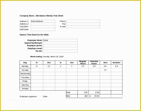 Time and attendance Templates Free Of Simple Weekly attendance Time Sheet Template with Blank