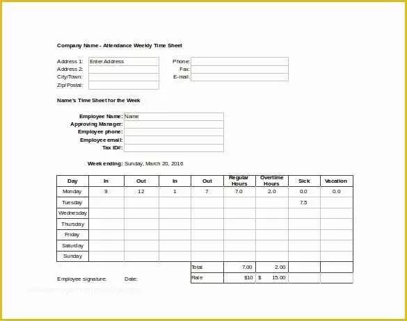 Time and attendance Templates Free Of Simple Weekly attendance Time Sheet Template with Blank