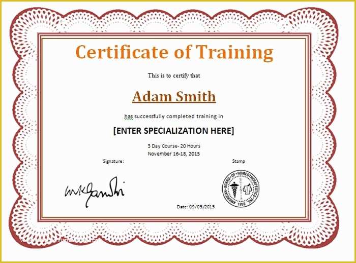 Training Certificate Template Free Of Award Certificate for Pletion Of Training