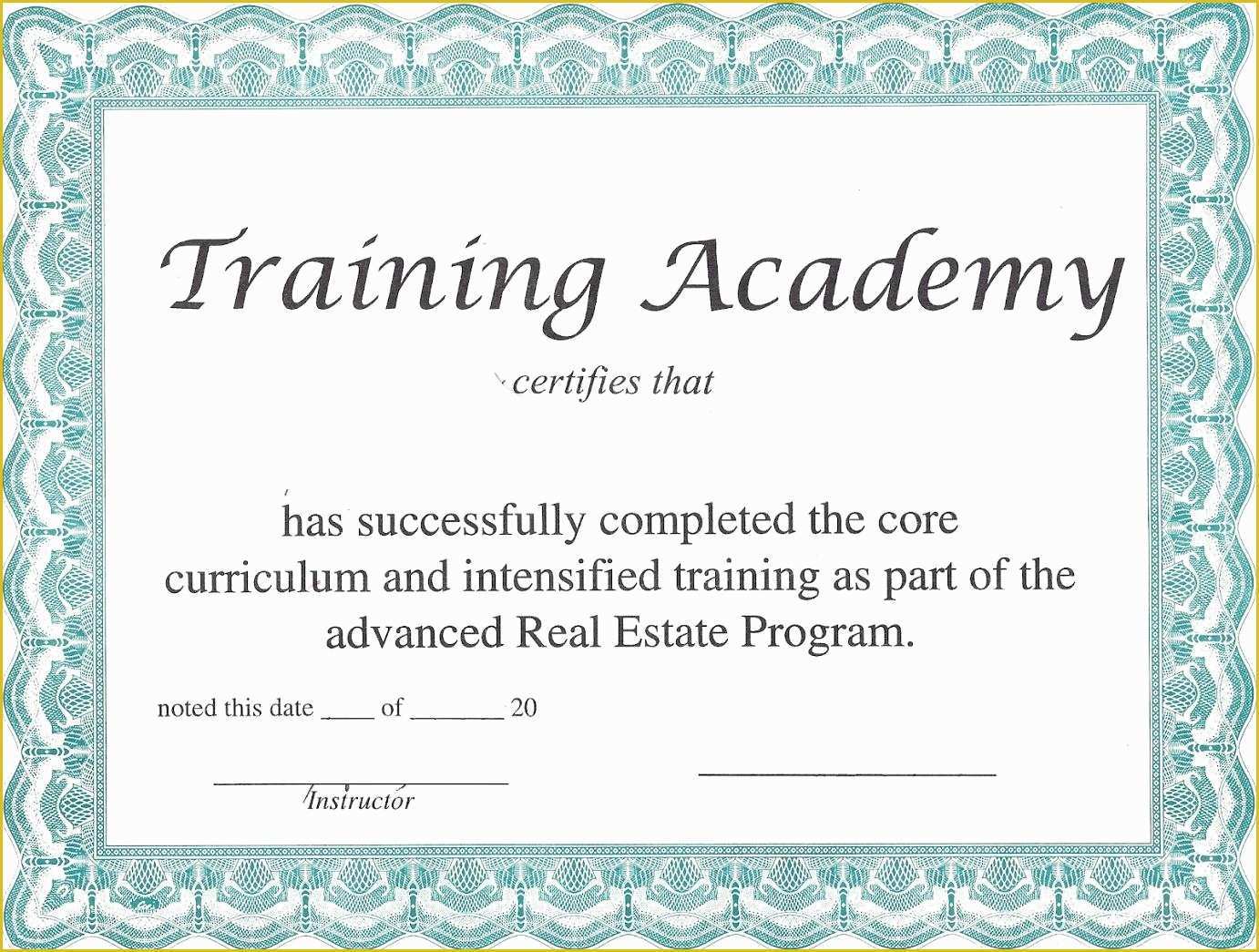 Training Certificate Template Free Of Certificate Of Achievement Template Pdf