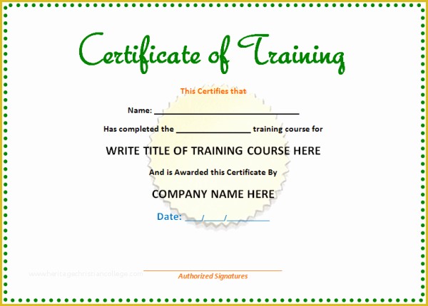 Training Certificate Template Free Of Training Certificate Template