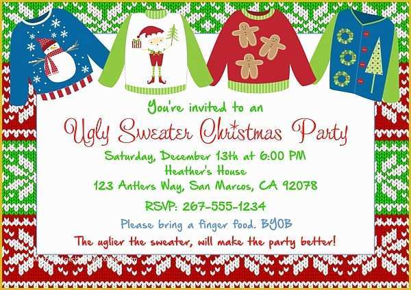 Ugly Sweater Flyer Template Free Of Christmas Party Invitations Ugly Sweater