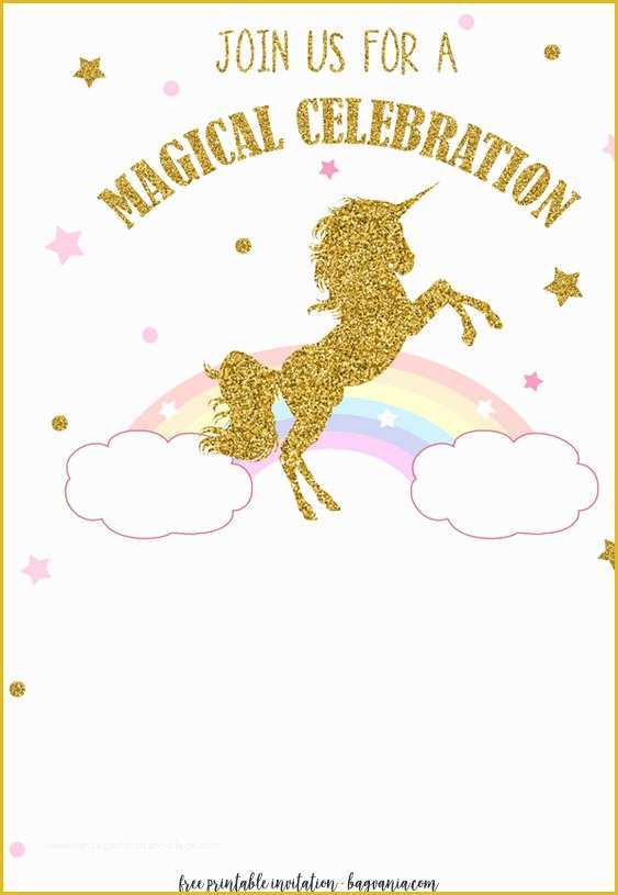 Unicorn Invitation Template Free Of Free Printable Golden Unicorn Birthday Invitation Template