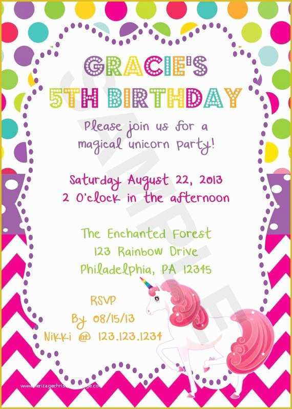 Unicorn Invitation Template Free Of Rainbow Unicorn Birthday Invitation Digital File