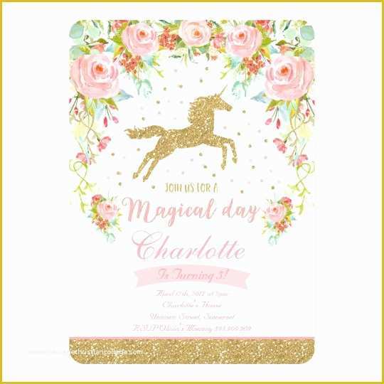 Unicorn Invitation Template Free Of Unicorn Birthday Invitation Pink Gold Unicorn